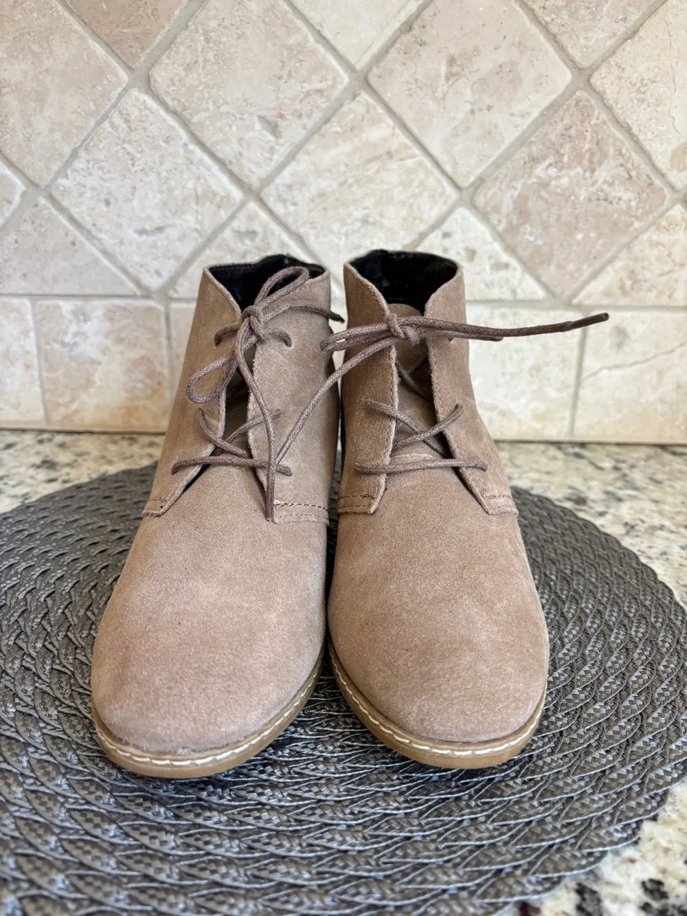 Bjorndal Rachel Taupe Lace Up Wedge Booties Boots 8